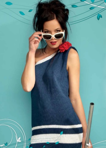 Navy Blue White Striped Knit Dress