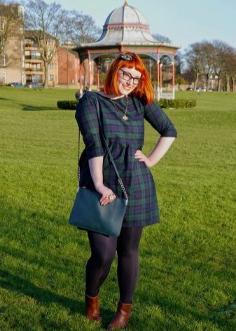 Plaid High Waist Green Dress For Fat Women
