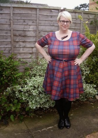 Red Plaid High Waist Dress for Fat Women