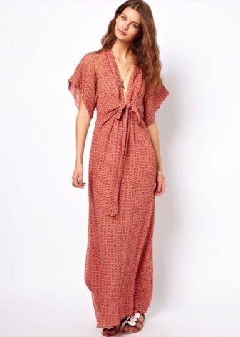 Long home dress with short sleeves