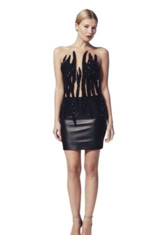 Dress with a leather skirt