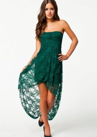 Mid-length green bandeau dress with asymmetric skirt