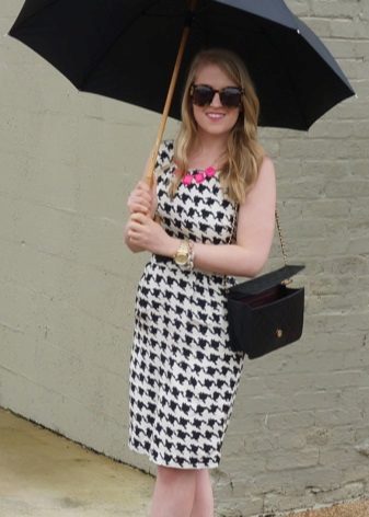 Sleeveless Houndstooth Straight Dress