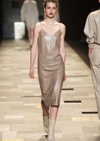 Beige eco-leather dress