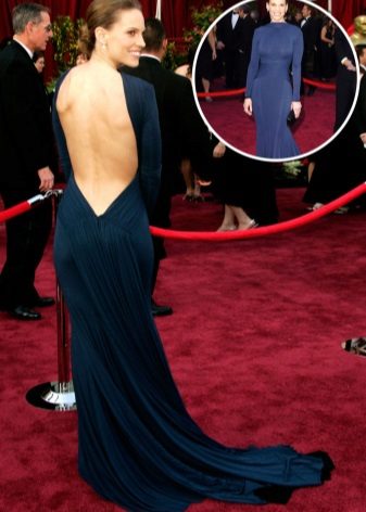 Closed dress with an open back with a red carpet