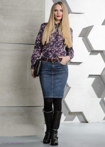 denim pencil skirt in a winter wardrobe