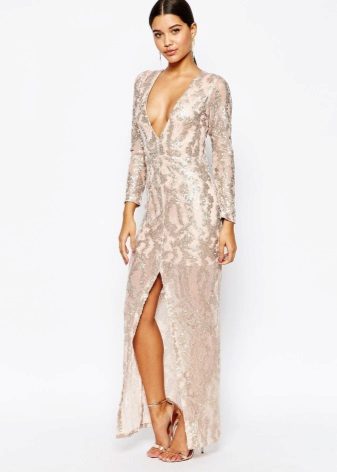 Beige shiny floor dress