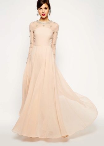 Dress in a floor beige