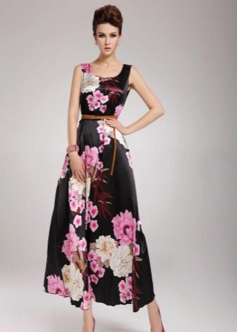 long satin dress with flowers