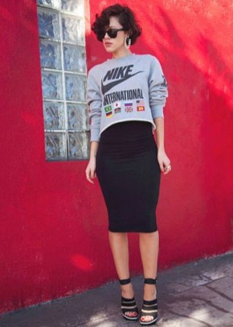 Knitted black pencil skirt with a sweater
