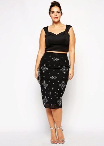Full girl in a pencil skirt
