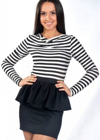 black skirt with a flounce at the waist