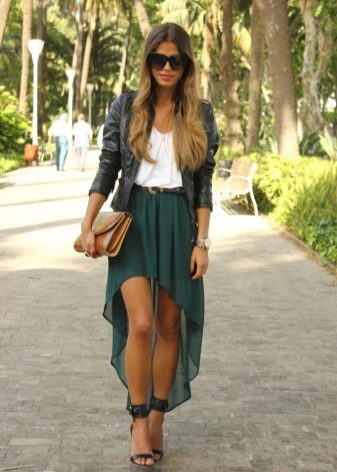 Asymmetric skirt and heeled sandals