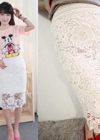 ołówkowa spódnica z białej koronki