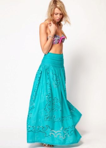 Satin turquoise summer floor skirt