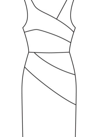 Technical drawing of an asymmetric sheath dress