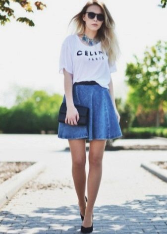T-shirt denim skirt with elastic
