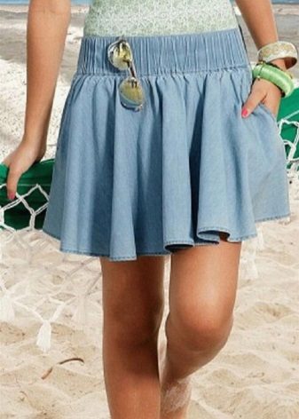 wide elastic denim skirt
