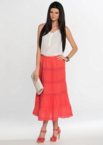 wide elastic coral skirt