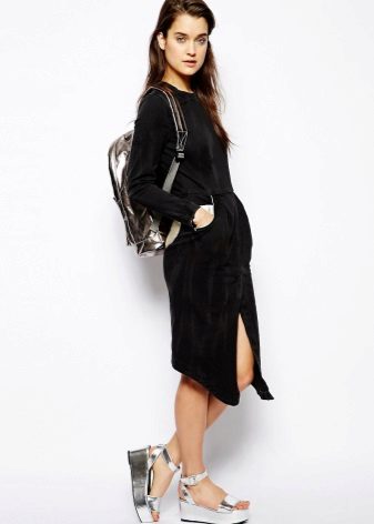 Slit skirt and sport sandals