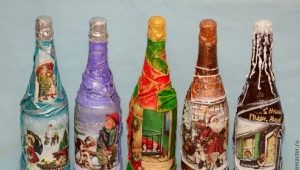 DIY decoupage of bottles for the New Year