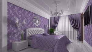 Interior design bedroom in lilac colors