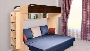 Bunk beds with a sofa below for parents: types and selection rules