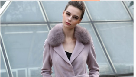 Fur collar cashmere coat