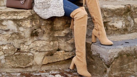 Beige Suede Knee High Boots