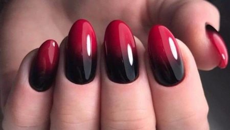 Red gradient on the nails - unusual and bright solutions
