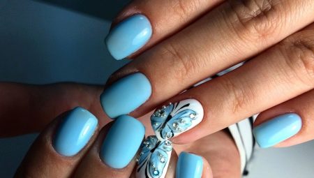 Butterfly and rhinestone manicure: fashion trends and design examples