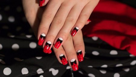 Unusual ideas of manicure in a combination of white, red and black tones