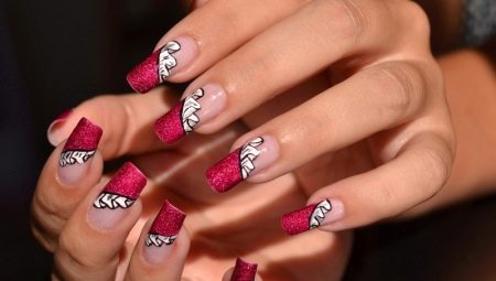 How to make a red French manicure with a pattern?