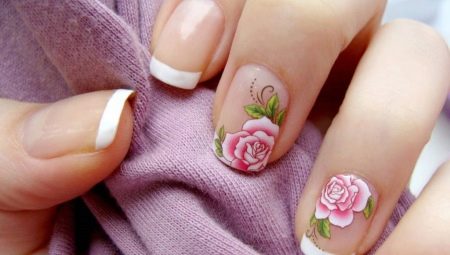 Unusual french manicure with flowers.
