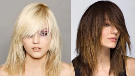 Hårklippet kaskade til medium hår med smell