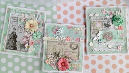 Postcards for March 8 using scrapbooking technique