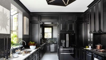 Black kitchen: a choice of a headset, a combination of colors and interior design