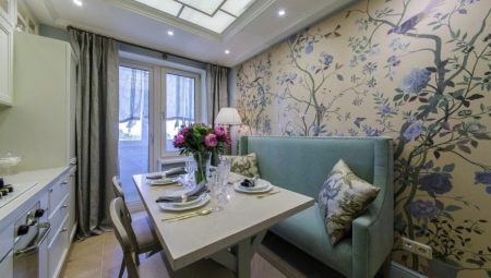 Kitchen design 11 sq. m with sofa