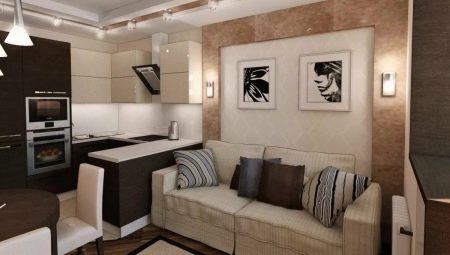 Kitchen design 13 sq. m with sofa