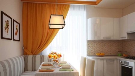 Kitchen design 9 sq. m with sofa