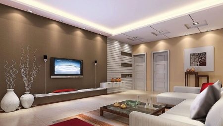 Two-level plasterboard ceilings for the living room