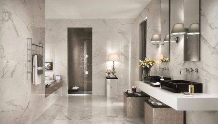 Marble tiles for the bathroom: features and types
