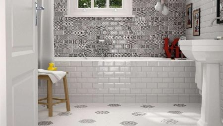 Patchwork style tiles in the interior of the bathroom