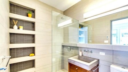 Shelves in the bathroom made of tiles: pros, cons and design options