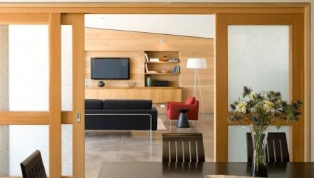 Sliding doors in the living room interior
