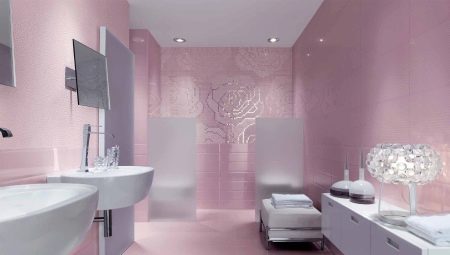 Pink tile for the bathroom: design features, selection, beautiful examples