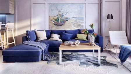 Blue sofa in the living room interior