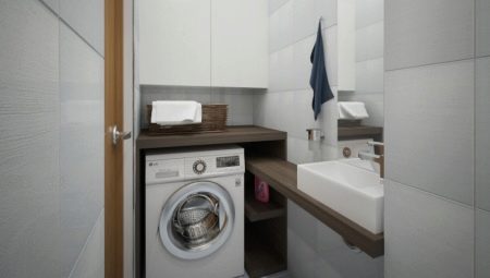 Cabinets above the washing machines in the bathroom