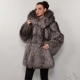 A silver fox fur coat with a hood
