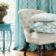 Turquoise curtains in the interior of the living room